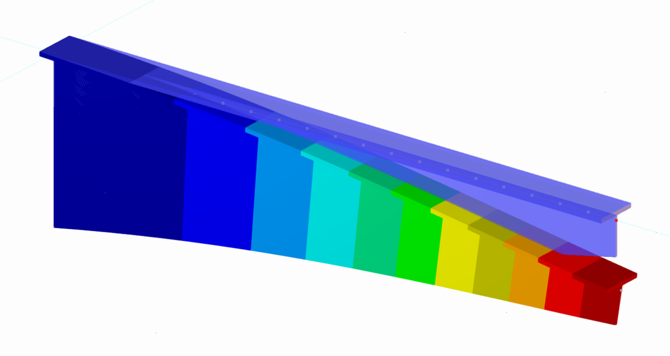 Image of a cantilever as a member model with highlighted deformations