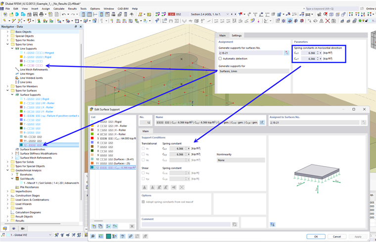 Settings for the 2D subsoil parameters with generated layer properties and soil massif data