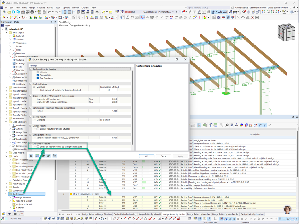 Keeping add-on results after changes in structural engineering