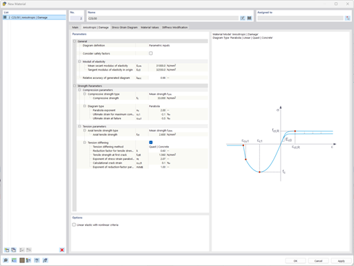 Material model Anisotropic | Damage, nonlinear behavior, concrete and reinforced concrete