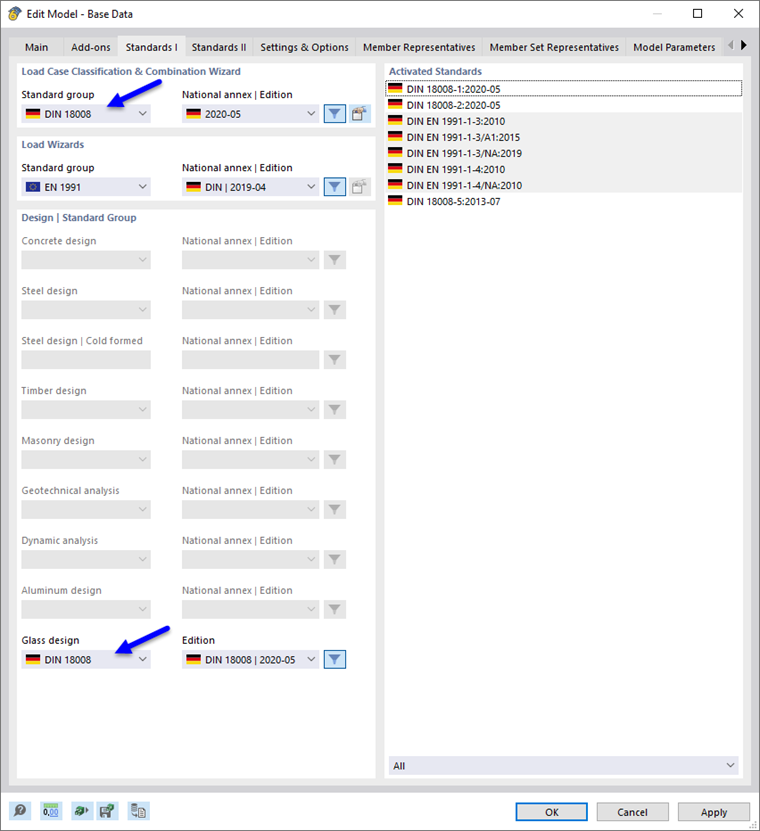 Configuration settings according to the DIN 18008 standard | Specific parameters for glass structures