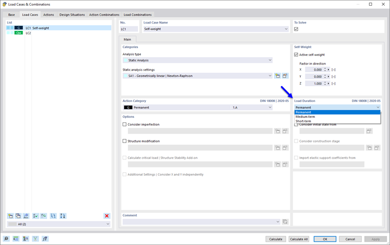 Additional Settings for Load Cases