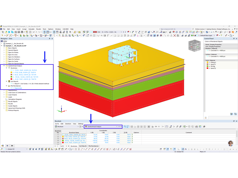 Objects of "Geotechnical Analysis" Add-on in RFEM 6 Interface