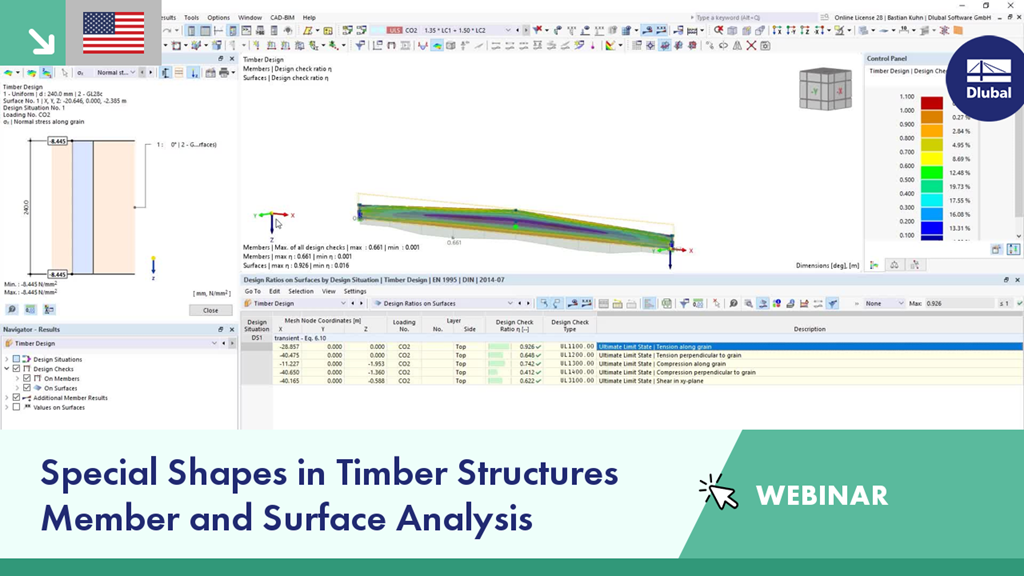 Timber Structure Analysis with Special Shapes Using Member and Surface Analysis