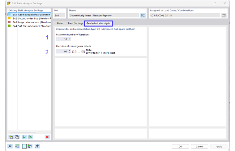 Structural Analysis Settings for 2D – Stiffness Modulus Method (Elastic Half-Space)