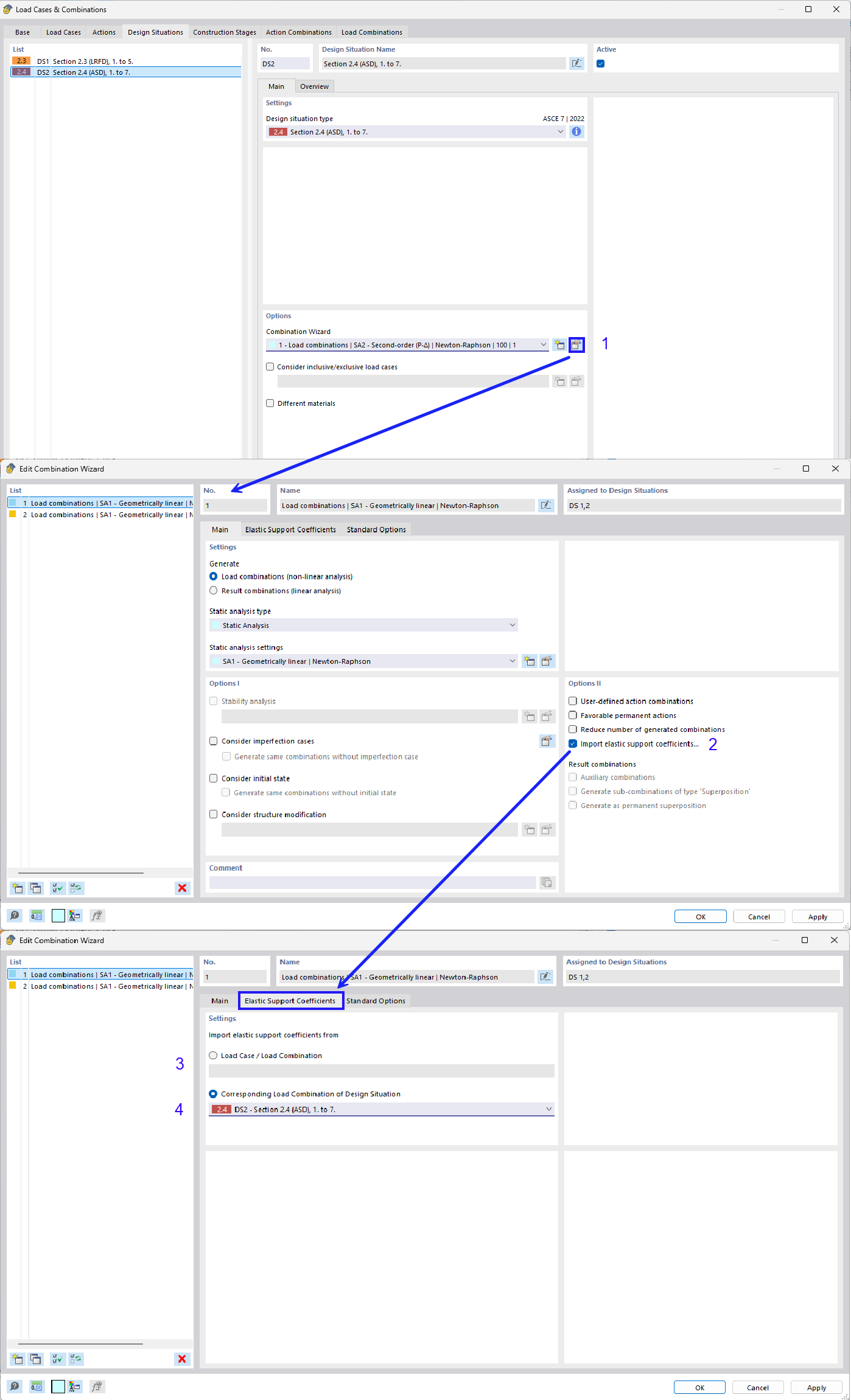 Combination wizard imports coefficients of elastic support | Soil-structure interaction