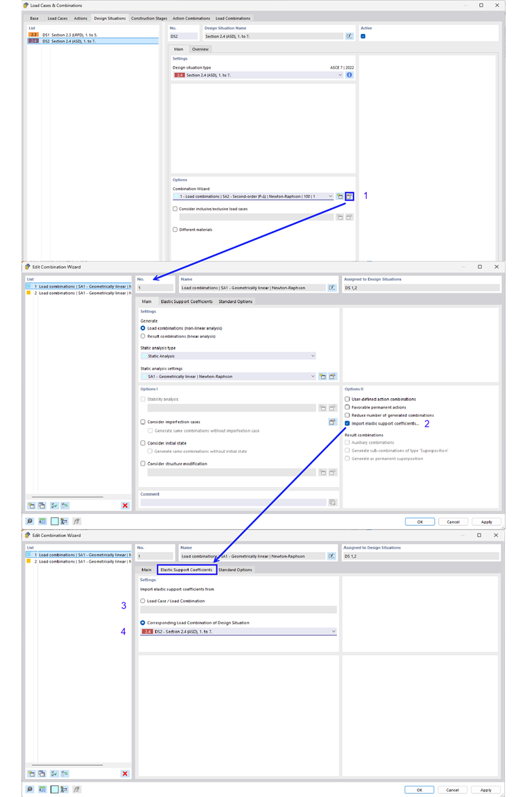 Combination wizard imports coefficients of elastic support | Soil-structure interaction
