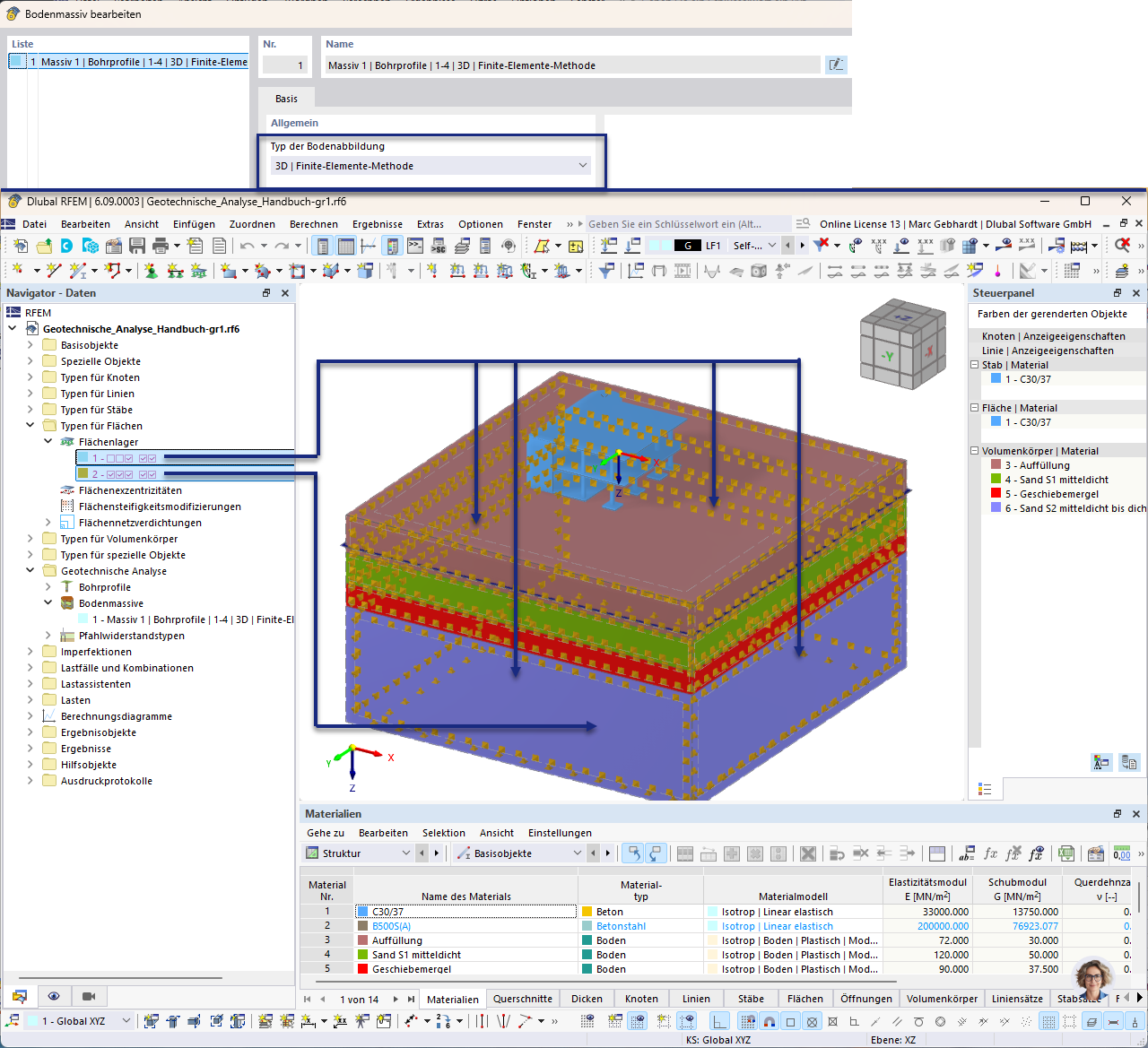 3D soil model, Finite element method, Generated support, Geotechnical analysis