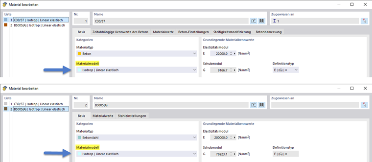 Preset parameters for material models | Concrete and reinforcing steel, standard