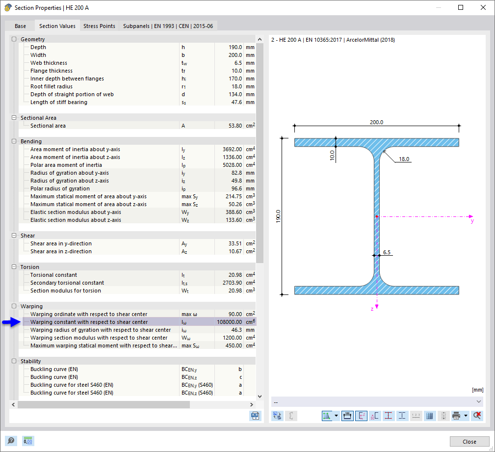 Cross-Section Properties with Warping Constant