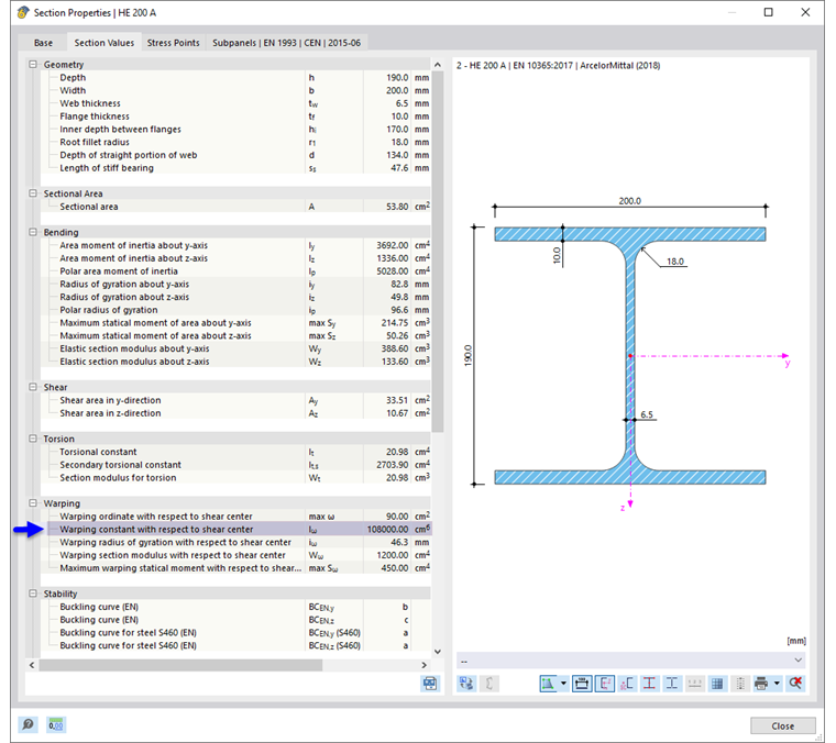 Cross-Section Properties with Warping Constant