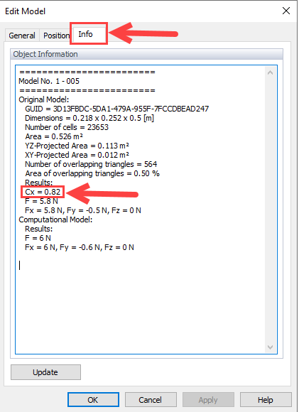Wind force coefficient view within RWIND featuring numeric parameter data.