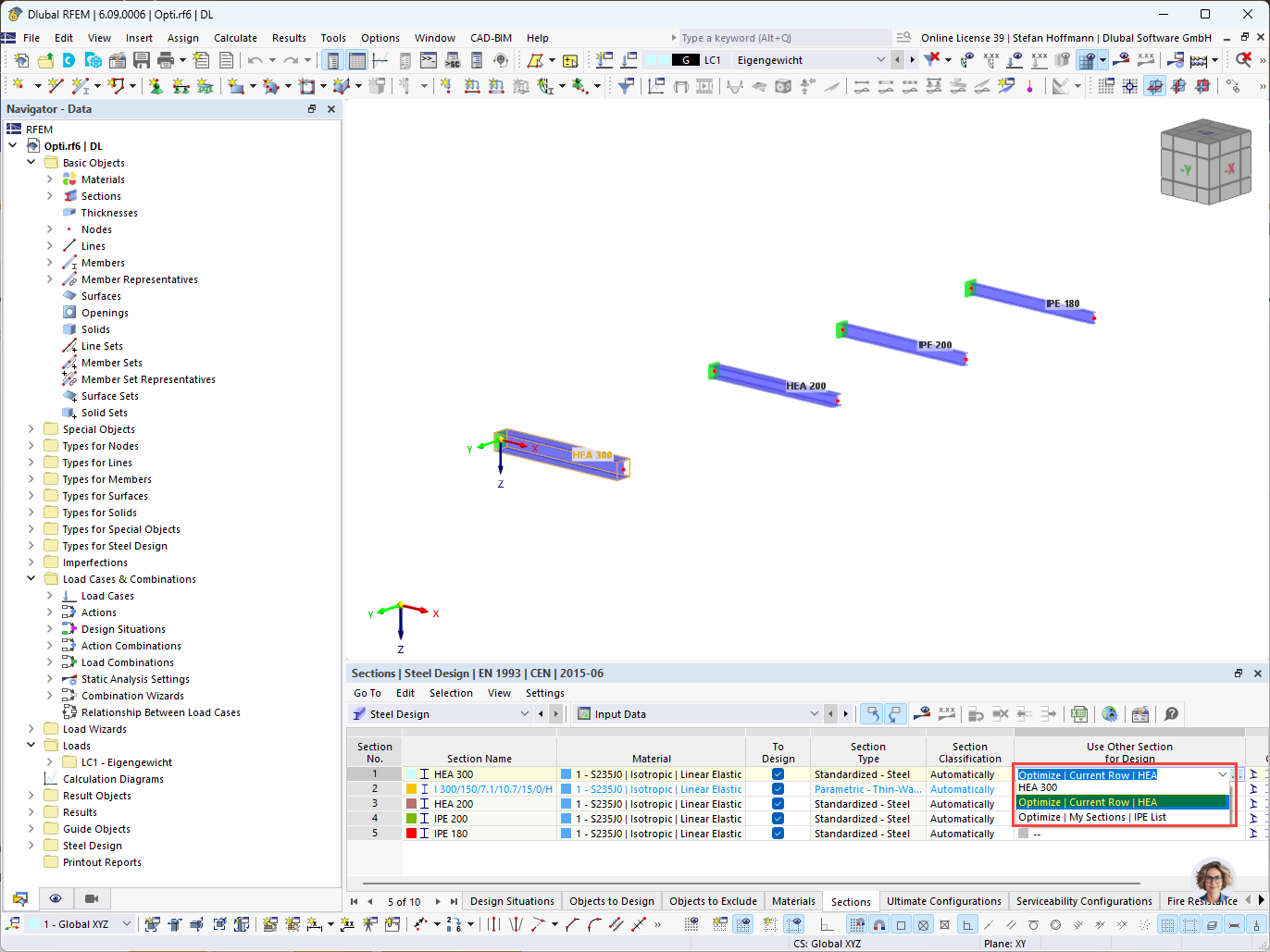 Optimizing steel cross-sections | FAQ 005130 | Design checks and cross-section optimization