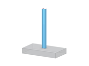 Steel column anchored by a reinforced concrete footing in a construction detail.