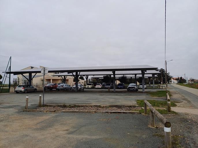 Photovoltaic roofs on a car park in the Vendée, providing solar energy and shade for vehicles