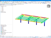 The model illustrates the photovoltaic roof system with slight deformations on the columns and accentuated on the upper edges.