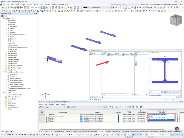 The image explains how cross-sections are optimized in steel design.