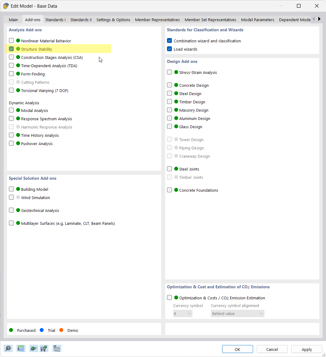 The Structure Stability add-on is easy to install, requires an additional license, and is activated in the model's base data.