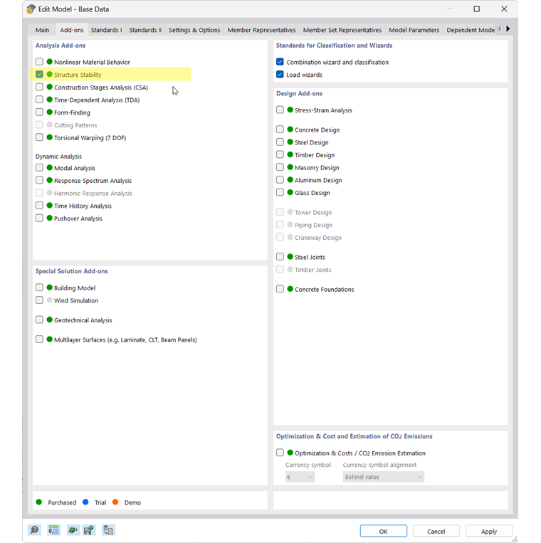 The Structure Stability add-on is easy to install, requires an additional license, and is activated in the model's base data.