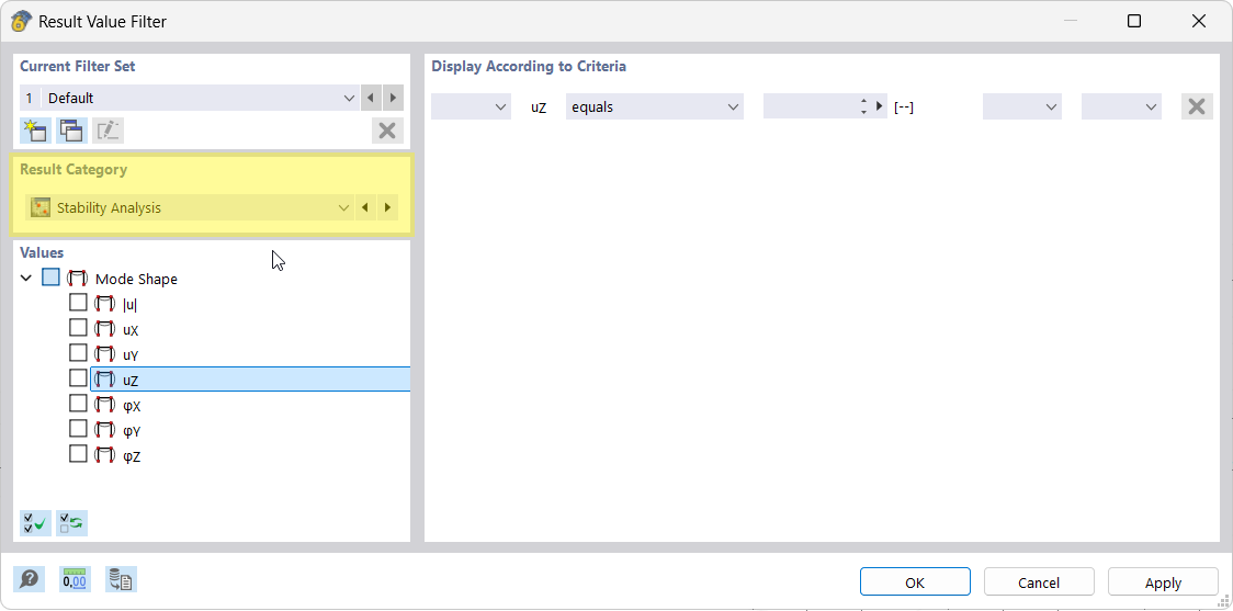 The user interface shows the adjustment of a result value filter in the result output.