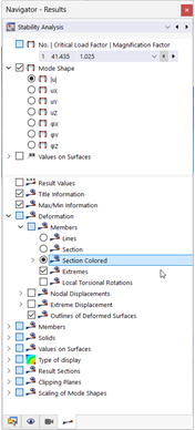 The system displays a structured overview of calculation results in the Results navigator.