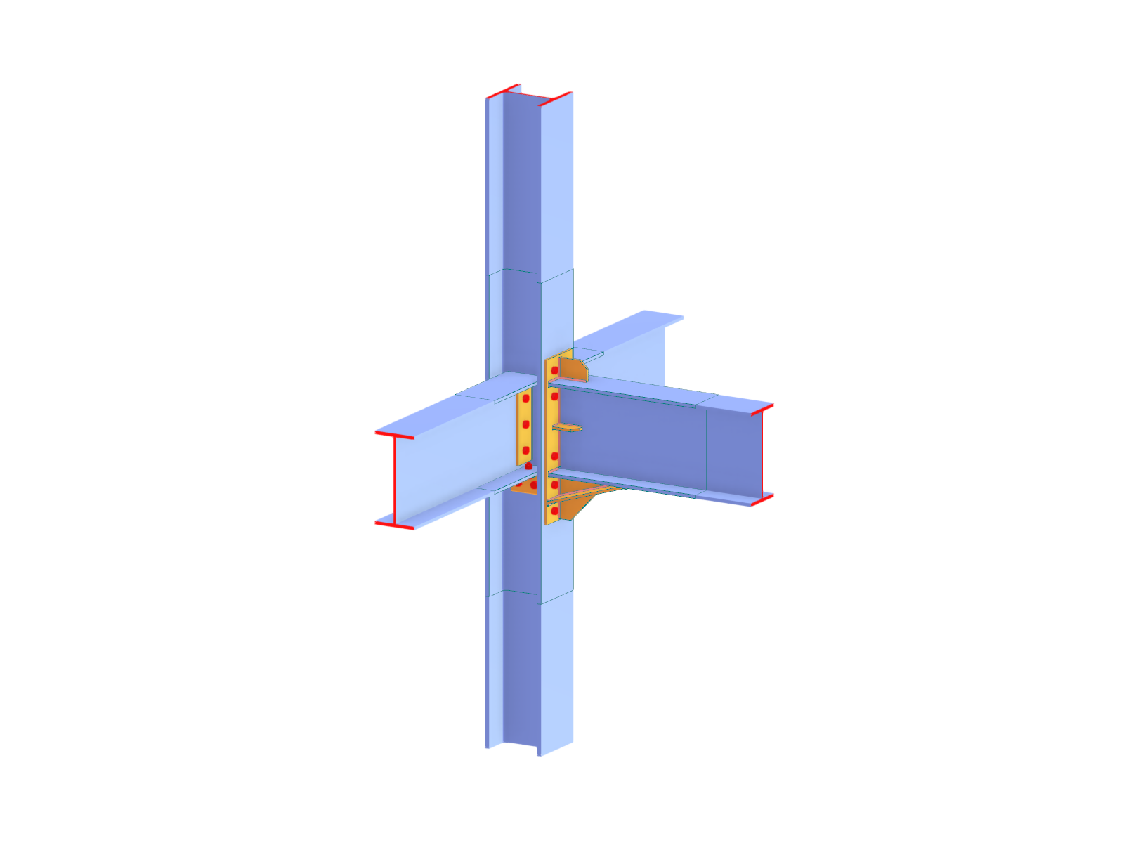 Das Bild zeigt einen biegesteifen Stahlanschluss mit Rippen, der für hochbelastete Konstruktionen entwickelt wurde.