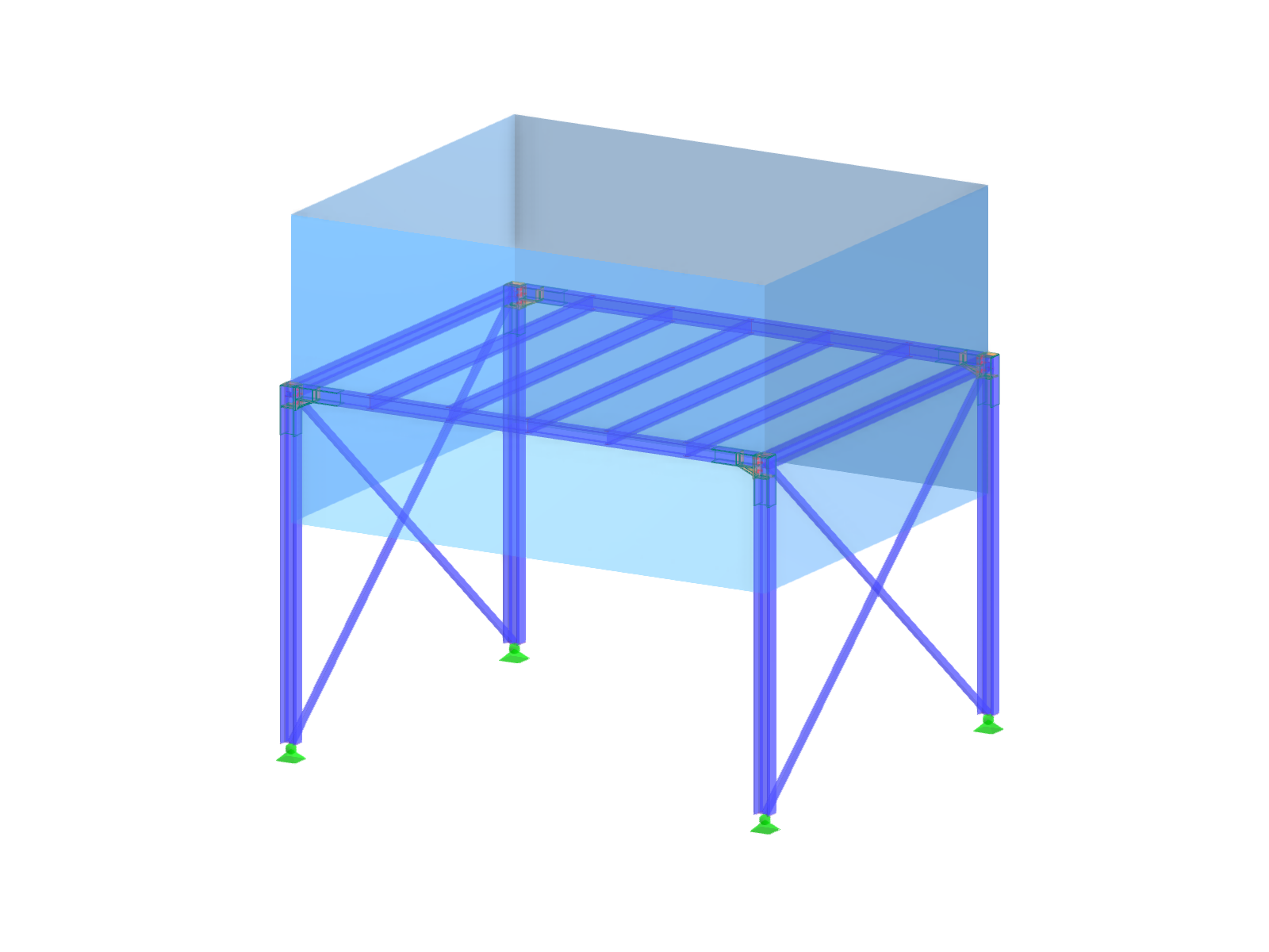 The steel stage shows tapered rigid frame joints as steel connections.