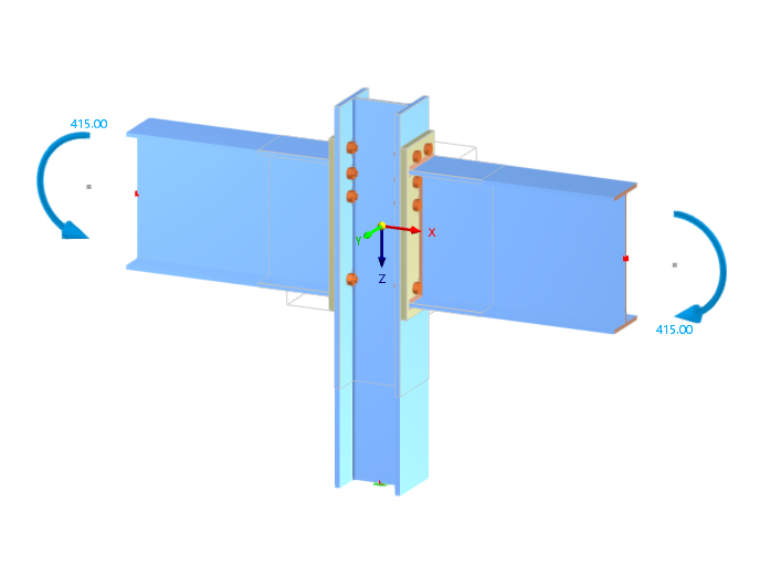 A steel joint is shown with clear connection details between steel members.