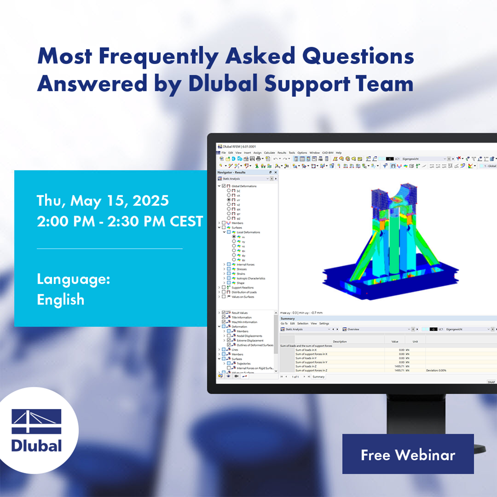 Informative image discussing frequently asked questions addressed by the Dlubal support team in a dedicated session.