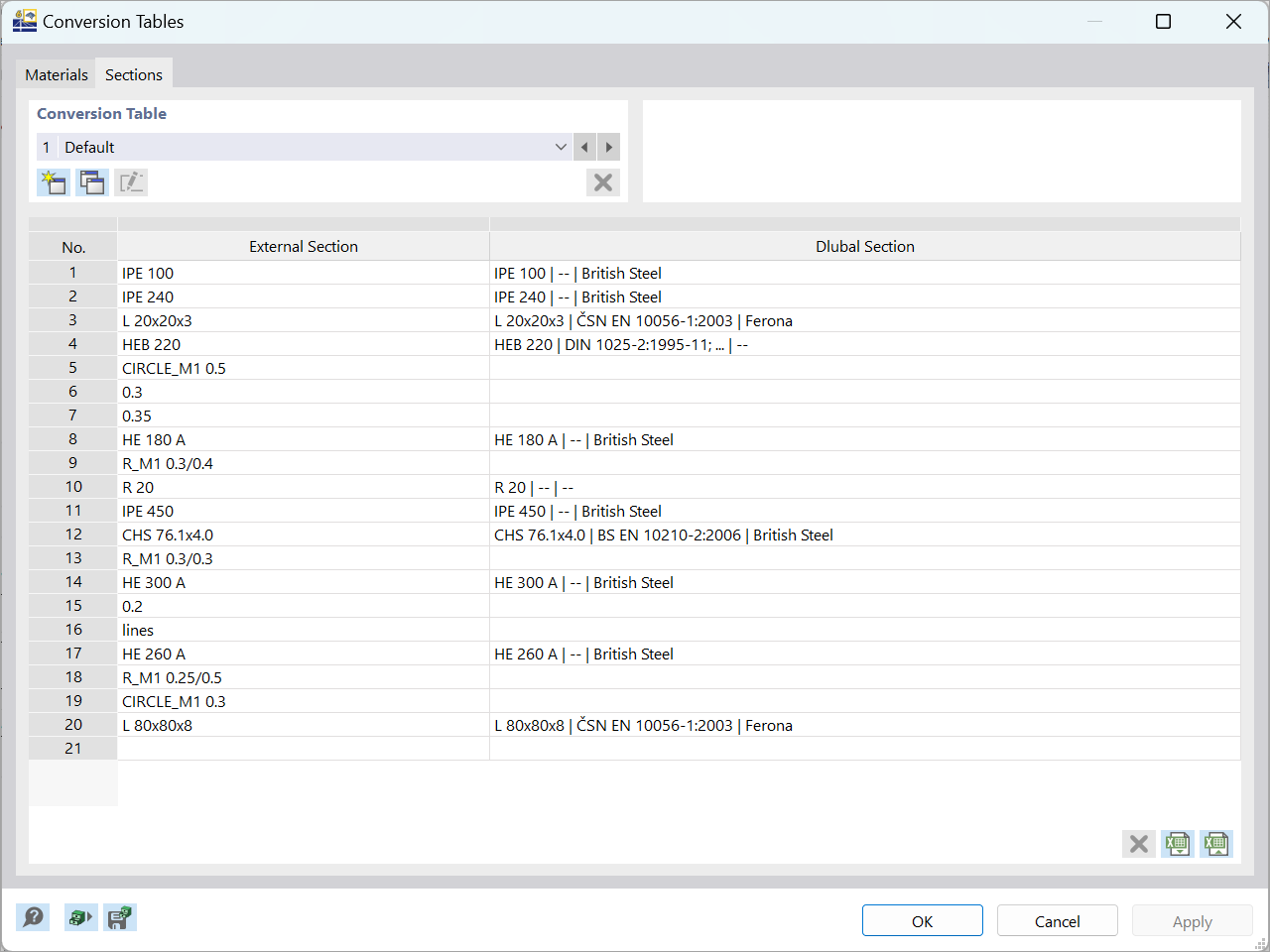 Illustration of converting external section profiles to standardized sections using Dlubal's generate members function.
