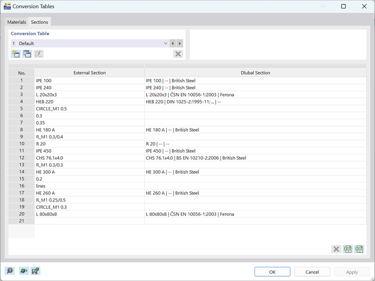 Illustration of converting external section profiles to standardized sections using Dlubal's generate members function.