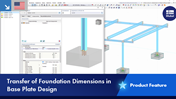Visualization of the transfer of individual foundation dimensions during foundation design in software. Screenshot of a dialog box with optional input boxes for parameters, such as width, length, and depth. There are visual notes on the use of these parameters in the structural analysis. Professional engineering software model to support structural analysis.