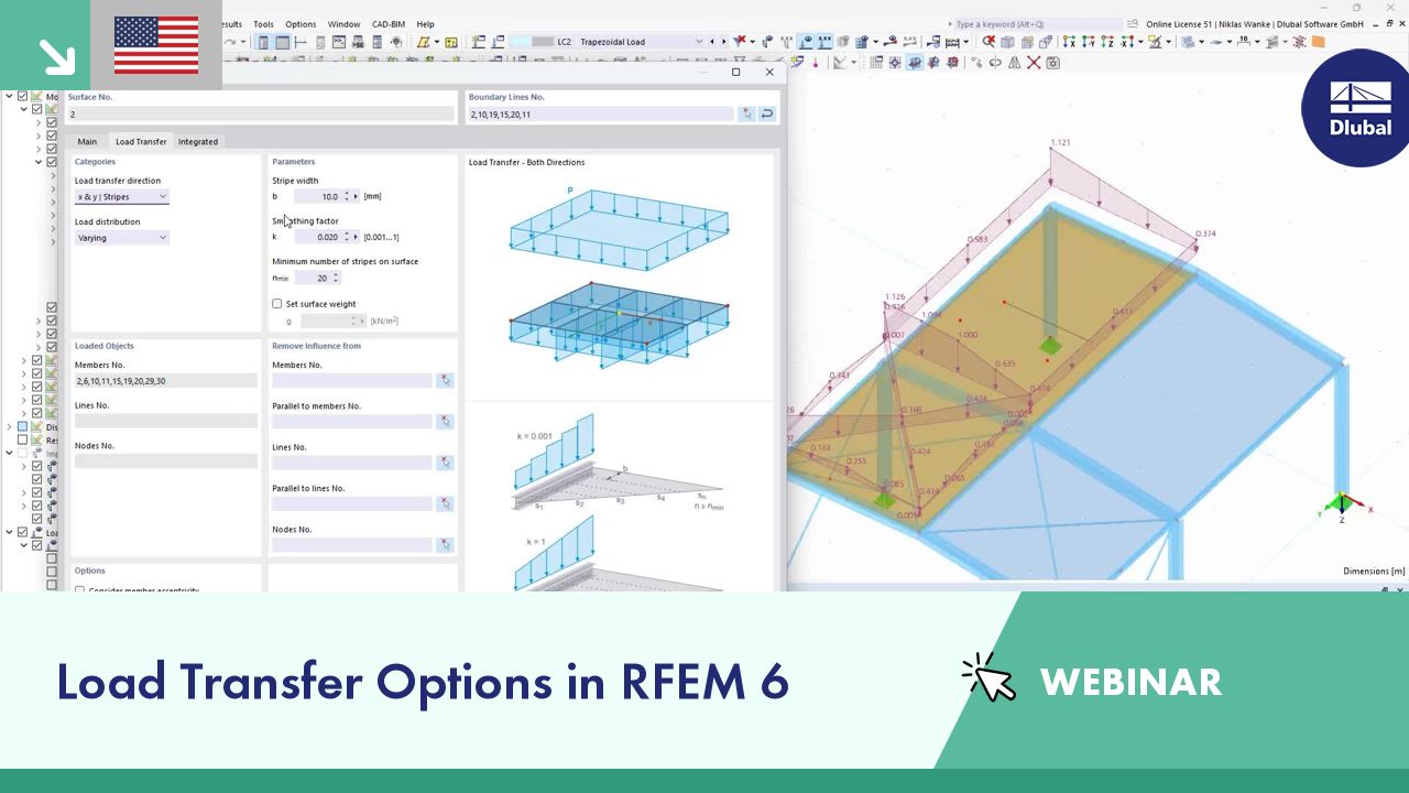 Overview of load transfer options in RFEM 6 during a webinar session.