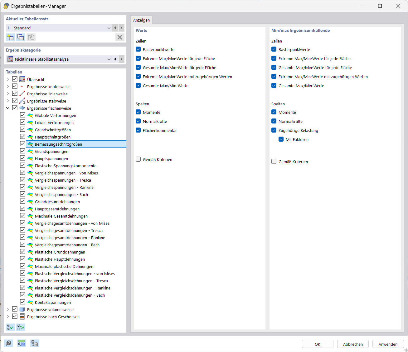 The Results Table Manager shows the overview details of results obtained by incremental analysis methods in Dlubal Software.