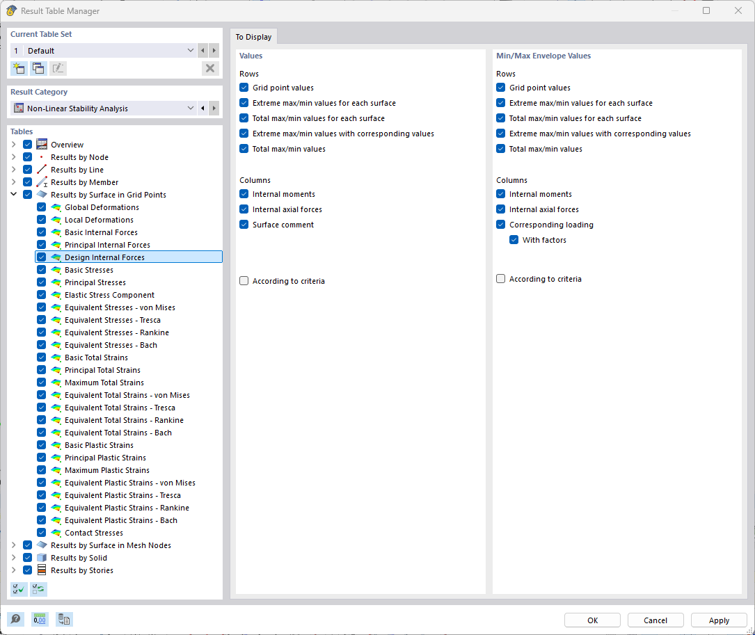 The Results Table Manager shows the overview details of results obtained by incremental analysis methods in Dlubal Software.