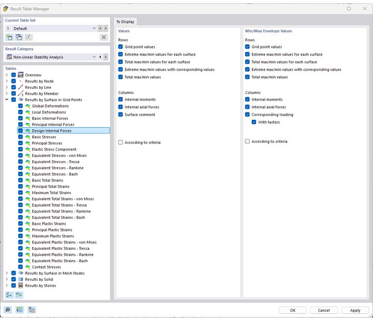 The Results Table Manager shows the overview details of results obtained by incremental analysis methods in Dlubal Software.