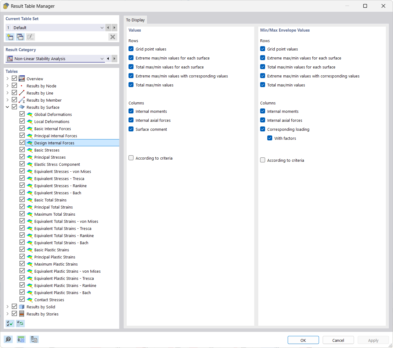 The Results Table Manager shows the overview details of results obtained by incremental analysis methods in Dlubal Software.
