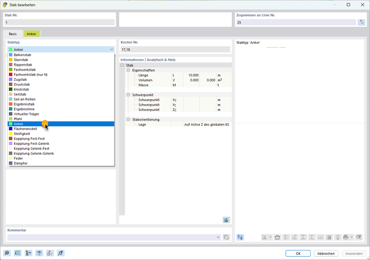 Dialog box for selecting the Anchor member type in the engineering software.
