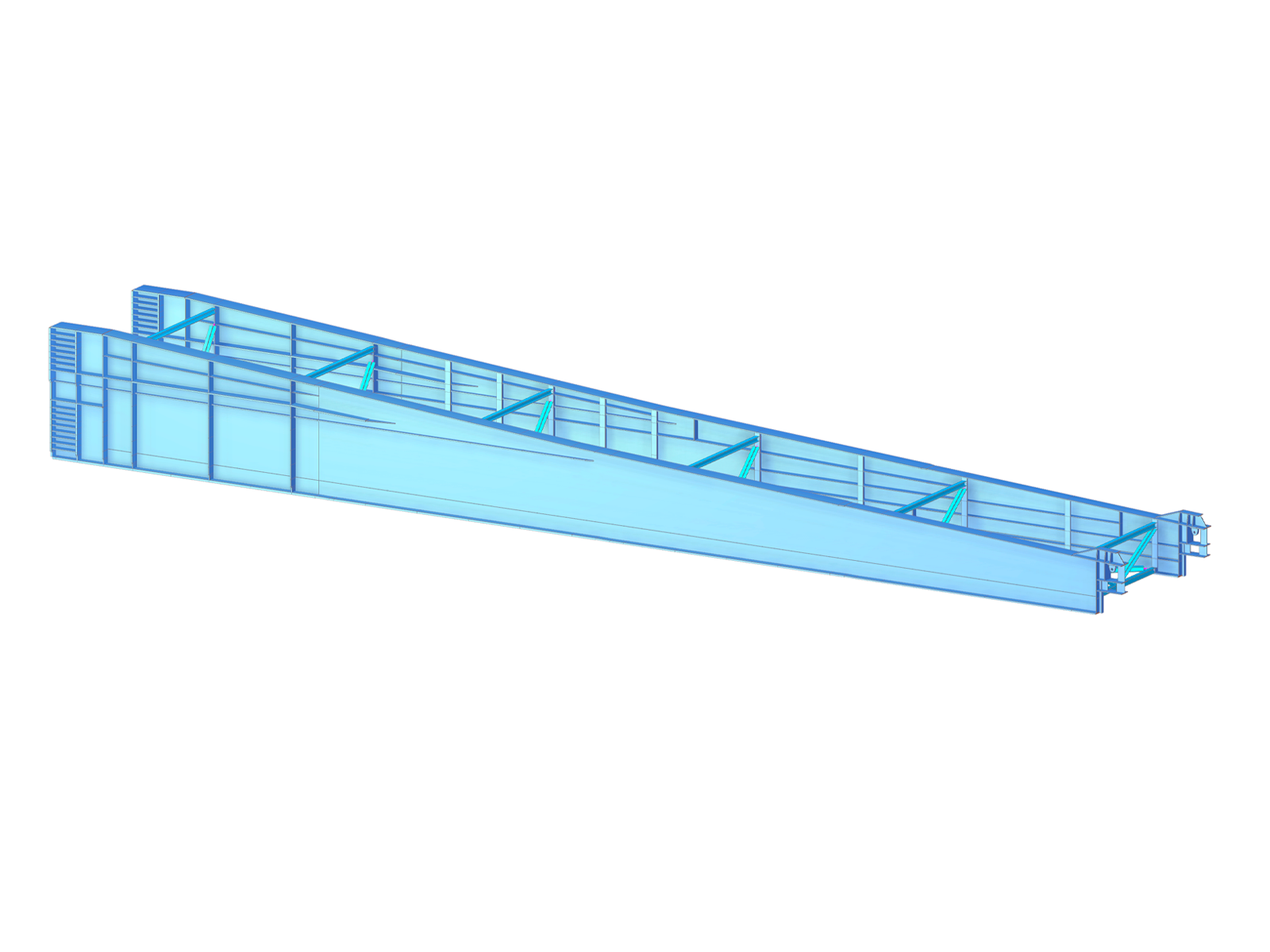 Steel launching nose designed for the longitudinal launch of the concrete box of a bridge superstructure on the D35 highway in the Czech Republic.