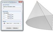 Dialog box for the extrusion of a semi-circle to a point is shown, including the result display.