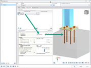 Detailed view of anchor connections in a concrete block in the software function for steel joints.