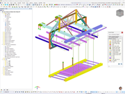A detailed view of the steel structure of a complex cantilever carriage for structural projects.