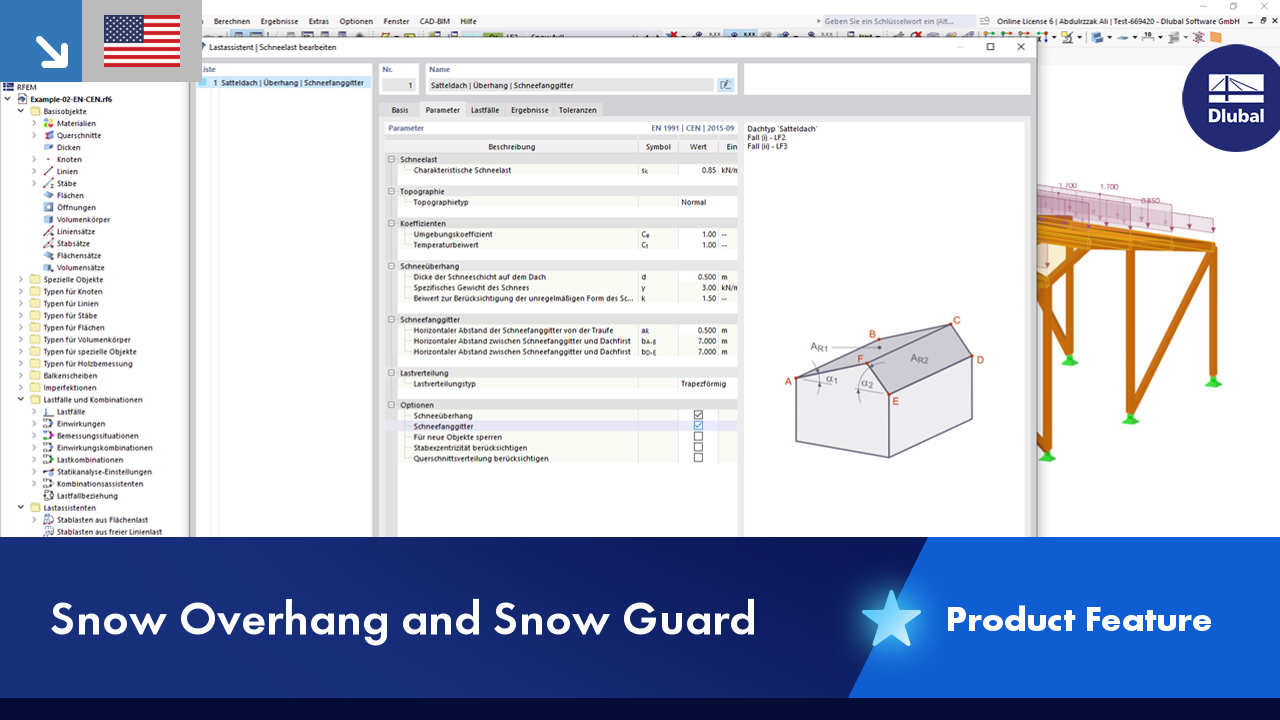 Technical feature of snow overhangs and snow guard solutions.