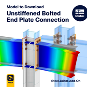 A detailed view of a double-sided beam-to-column connection with an unstiffened bolted end plate, assessing stability and efficiency under diverse loads.