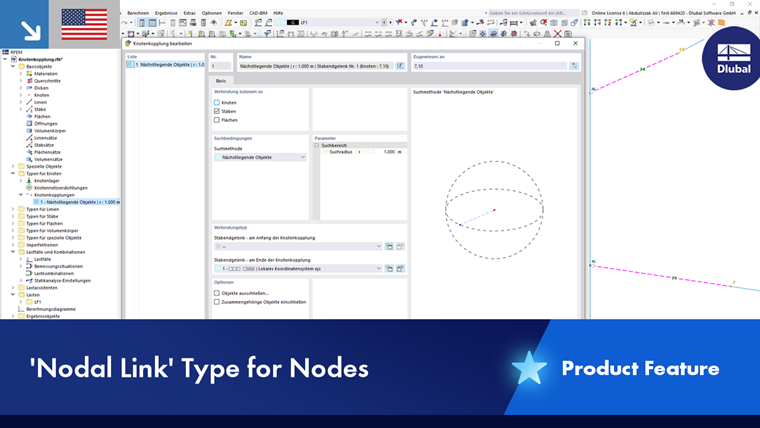 Visualization of a nodal link in a structural model.