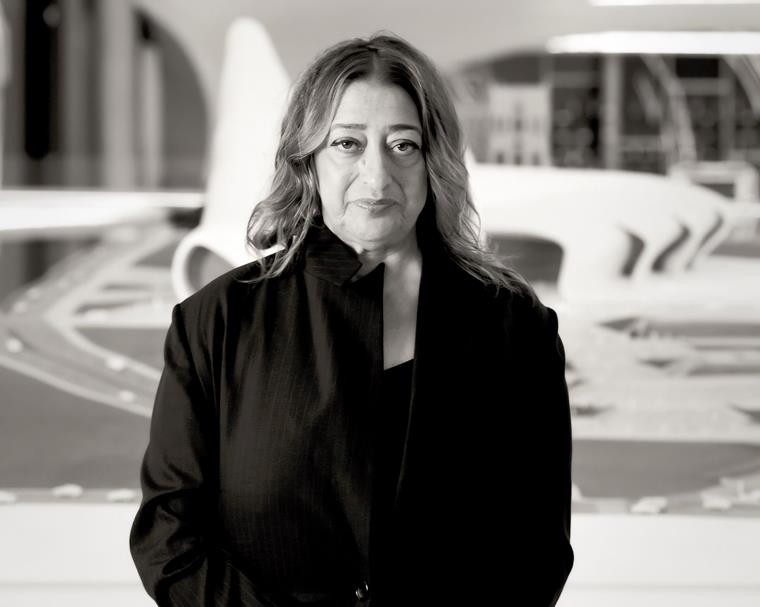 Zaha Hadid's futuristic building designs show innovative shapes and curved structures.