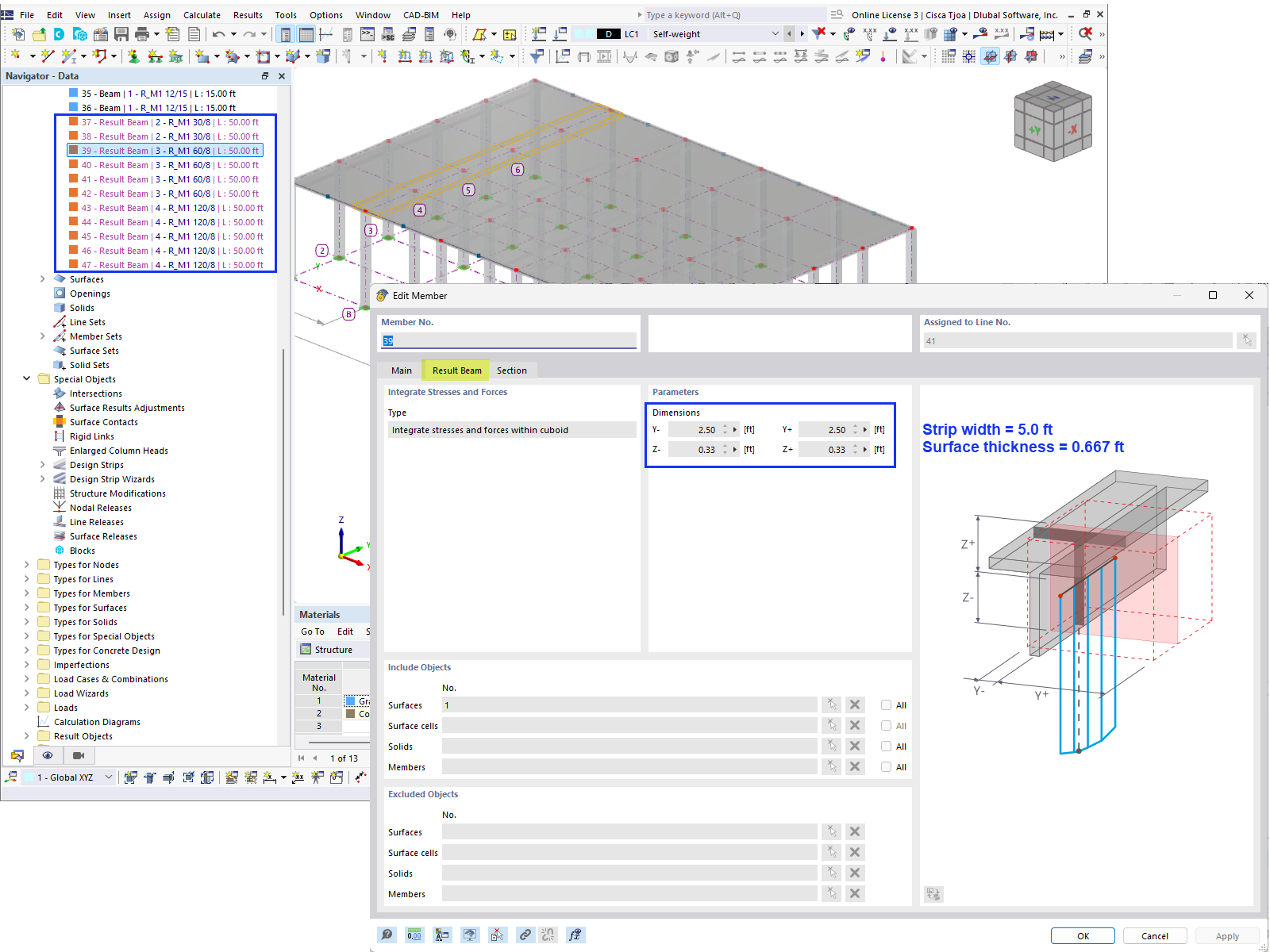 Analysis results showing stress distribution along a structural beam.