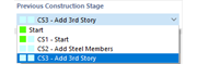 Graphical display of the sequence of construction stages for construction process planning.