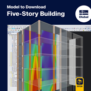 Model of a detailed five-story building showcasing contemporary structural solutions and material efficiency using RFEM.