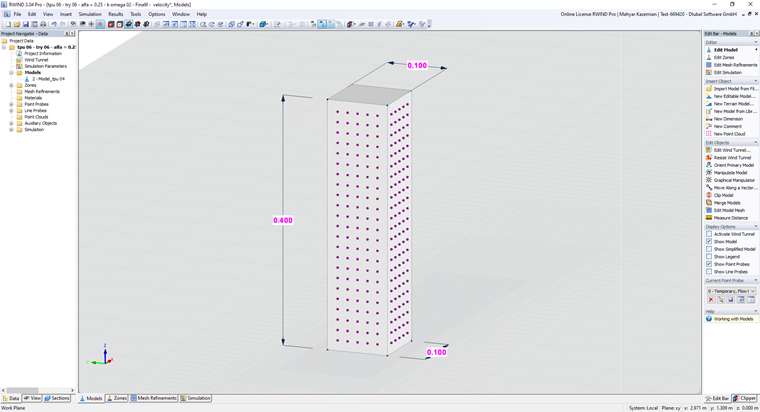 3D model analysis of wind turbine showcased in RWIND application, visualizing aerodynamic effects on turbine components.